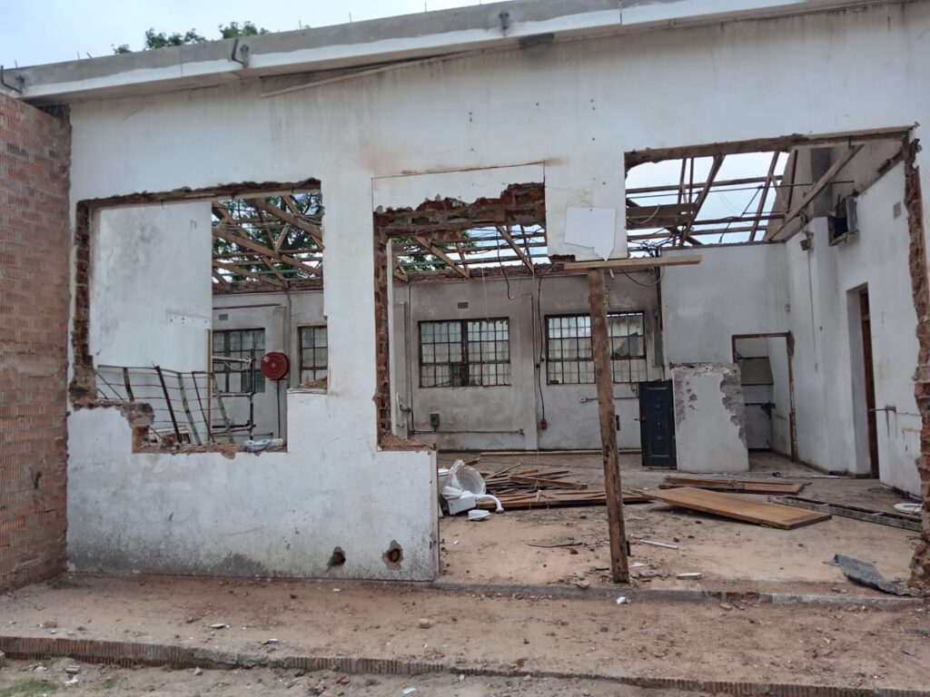 Renovation of damaged building structure at Avumile construction site
