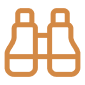 Orange binoculars icon representing exploration, observation, or wildlife viewing.