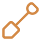 Orange shovel icon representing construction, digging, or groundwork.