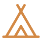 Minimalist orange tent icon representing camping or outdoor accommodation.
